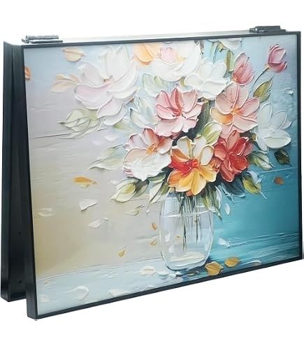 Inramad blomstermålning med färgglada blommor, inte en elcentral